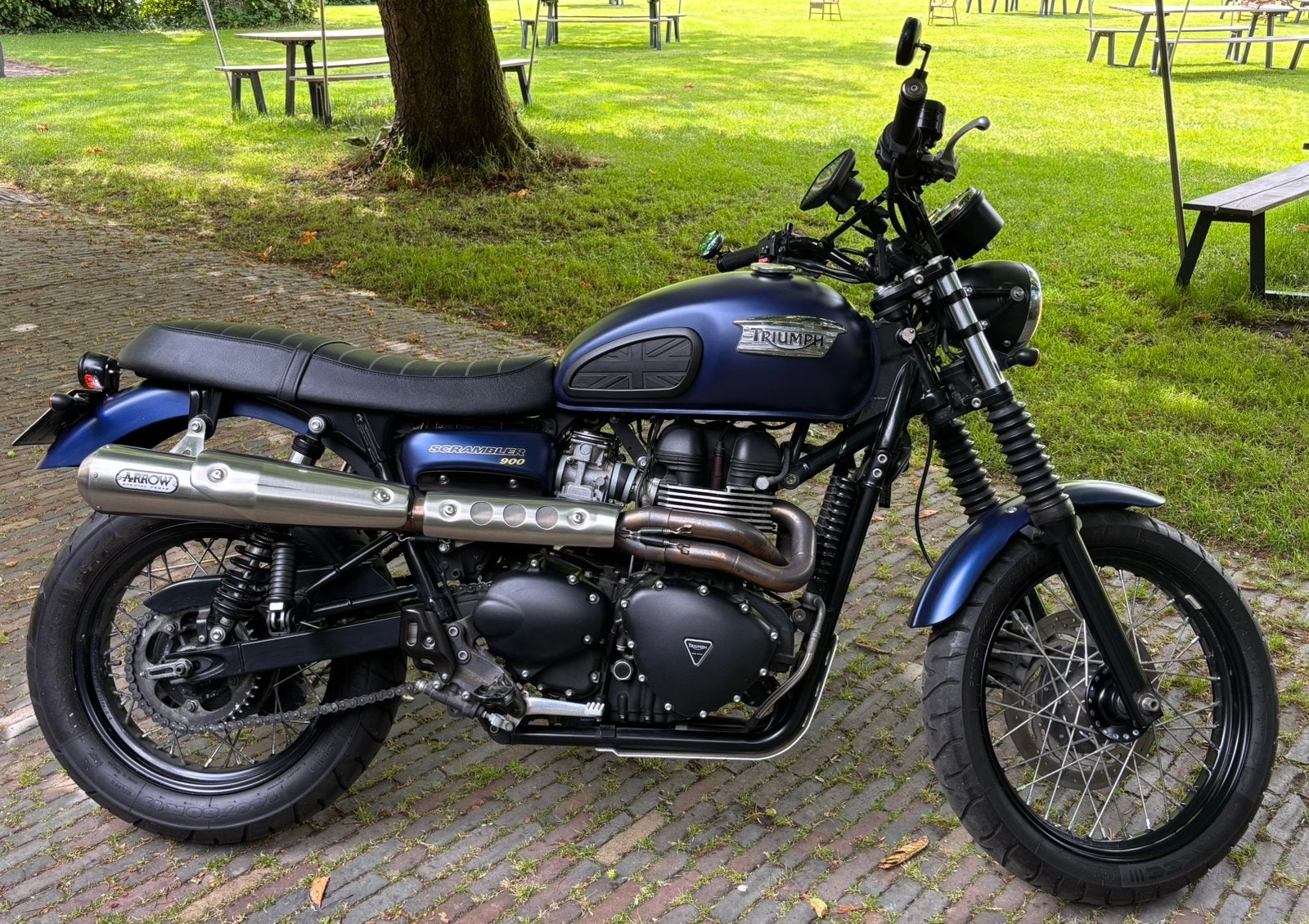 Triumph Scrambler 900 Mat Pacific Blue 2016 12.800 km, Motoren, Particulier, Naked bike