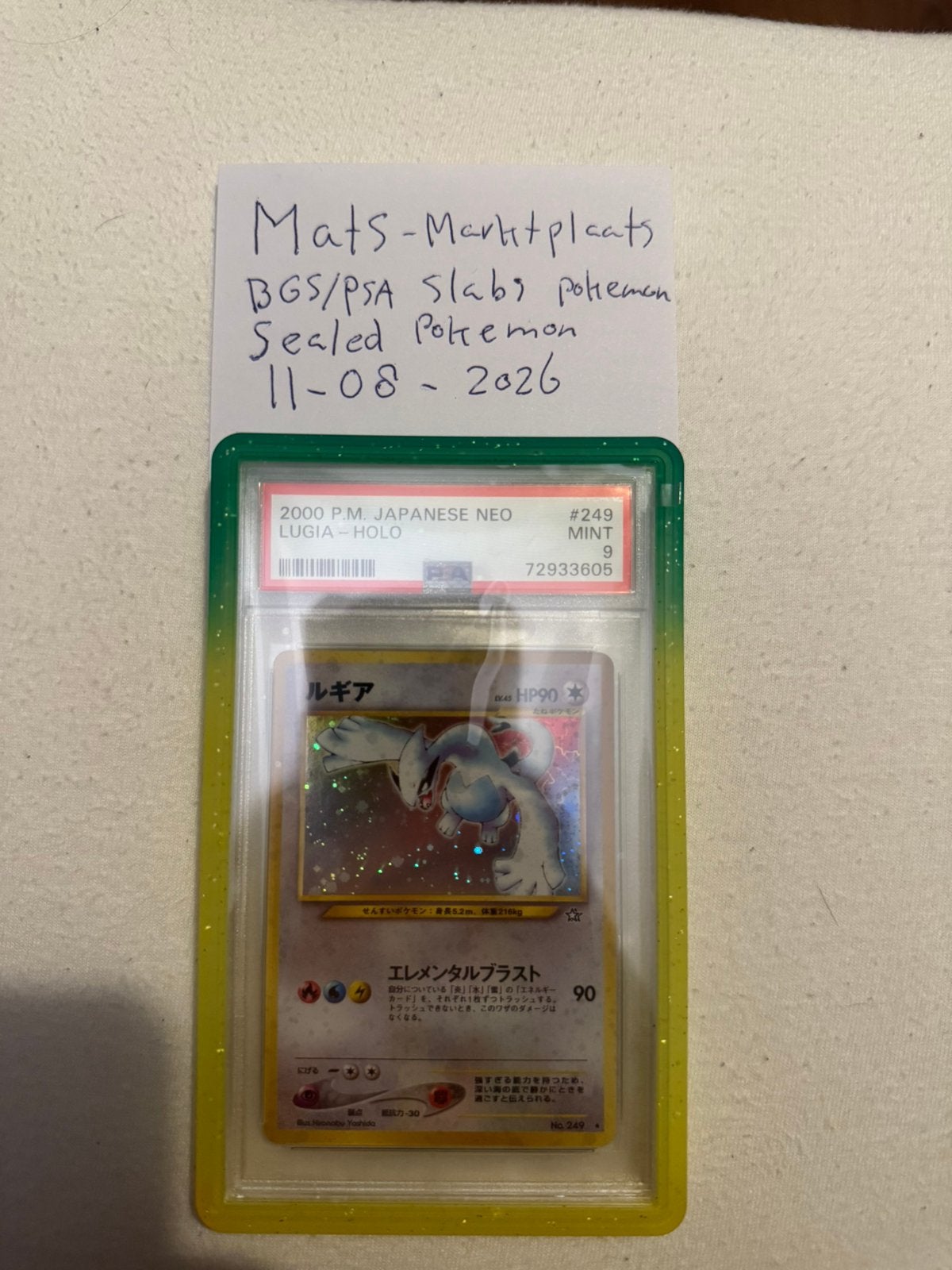 Lugia Neo Genesis Japanese 249 N1 PSA 9 Japanese Neo, Ophalen of Verzenden, Zo goed als nieuw, Losse kaart, Foil