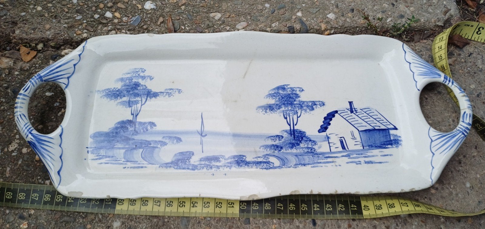 Antieke porseleinen schaal met blauw-wit decor, Antiek en Kunst, Ophalen of Verzenden