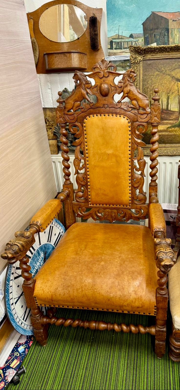 Ca.1870 Vlaamse eikenhouten hal- of troonstoel, Ophalen
