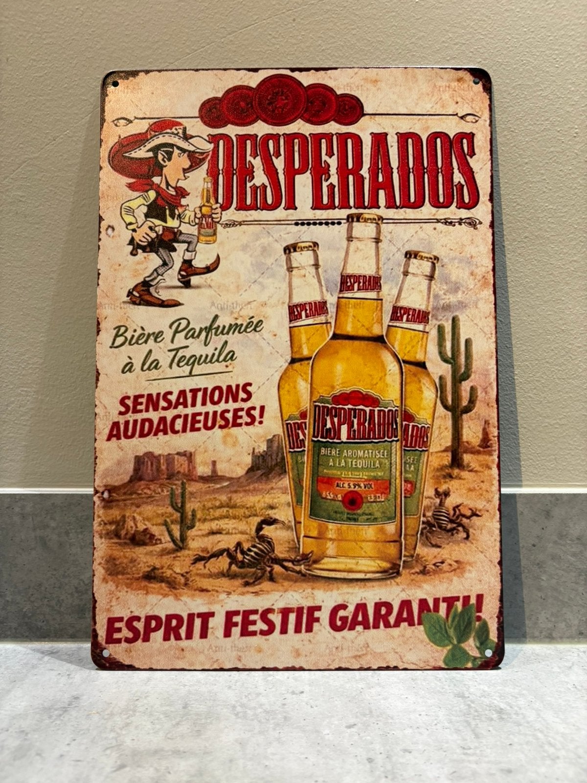 Mancave Bar Café Wanddecoratie metalen bordje Desperados, Ophalen of Verzenden, Zo goed als nieuw, Reclamebord, Plaat of Schild