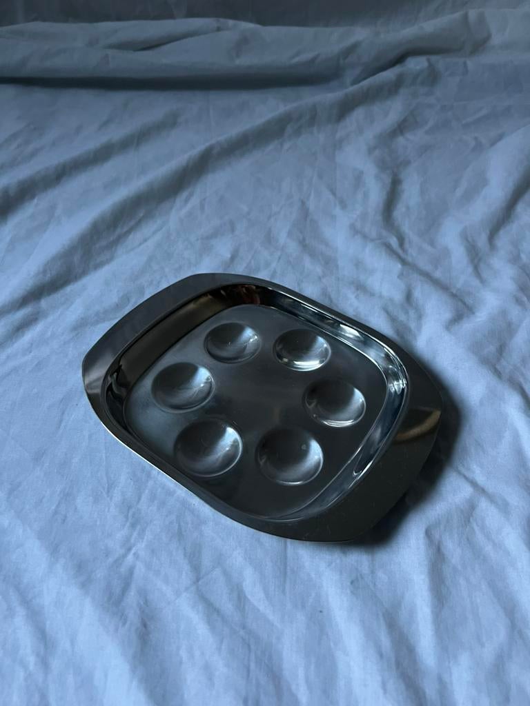 Vintage Franse RVS inox escargot schaaltje (6 holtes), Huis en Inrichting, Keuken | Servies, Ophalen, Overige materialen, Overige stijlen