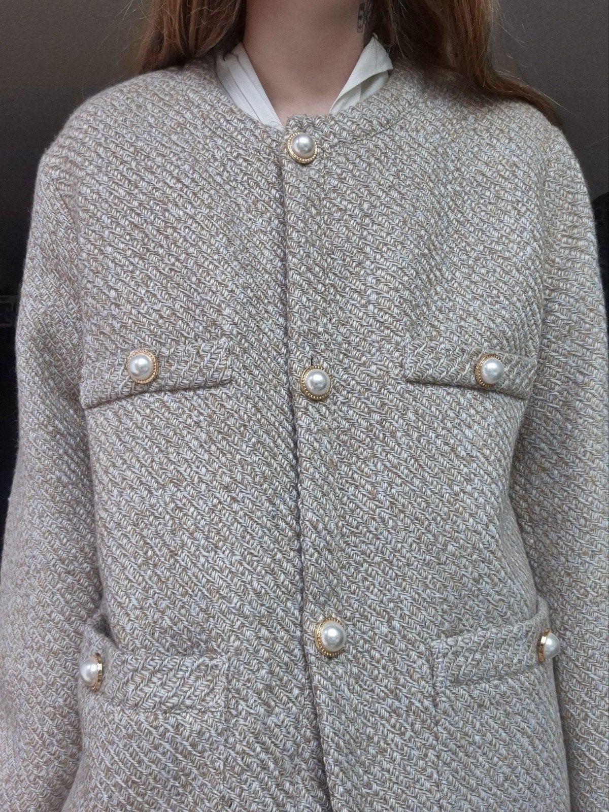 H&M beige tweed wollen jasje, H&M, Beige, Maat 46/48 (XL) of groter, Nieuw