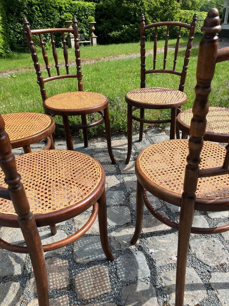 6 authentieke Fischel bentwood bistro stoelen, Huis en Inrichting, Stoelen, Ophalen, Gebruikt, Bruin, Fischel Thonet