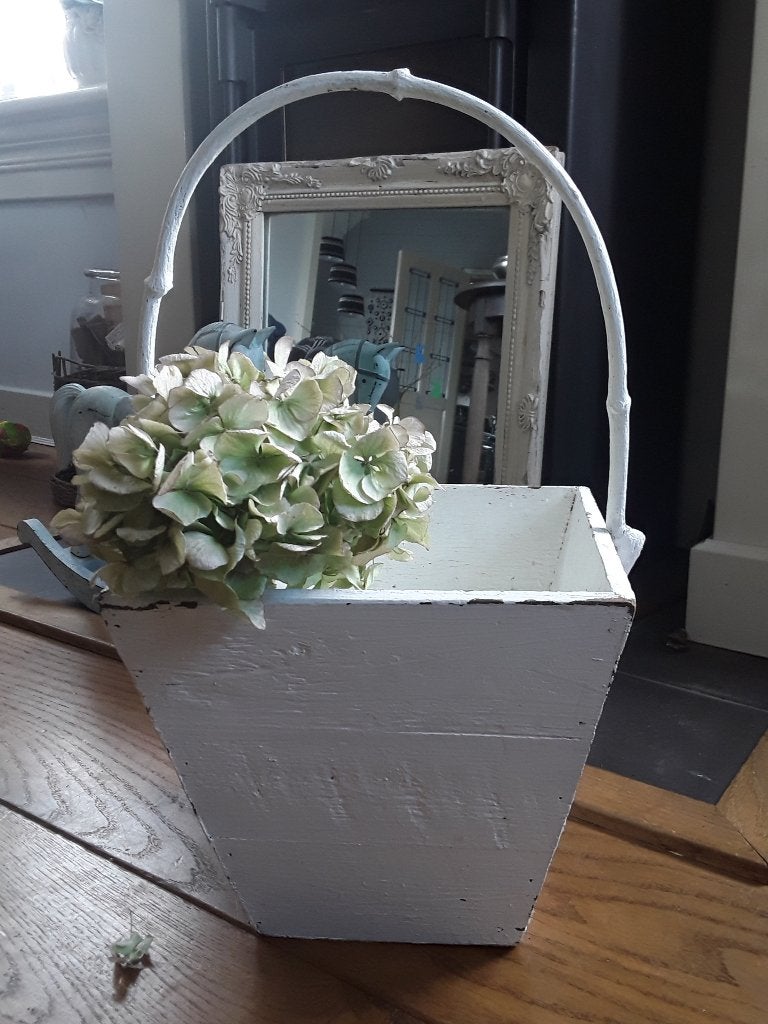 Brocante houten mand hengselmand plukmand - landelijk, Gebruikt, Overige typen, Vierkant, Ophalen of Verzenden
