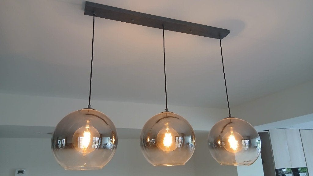 Hanglamp Hudson – 3-lichts Smoke Glas | Zo goed als nieuw, Ophalen, E27 (groot), Moderne hotel chique, luxe of industrieel interieur.