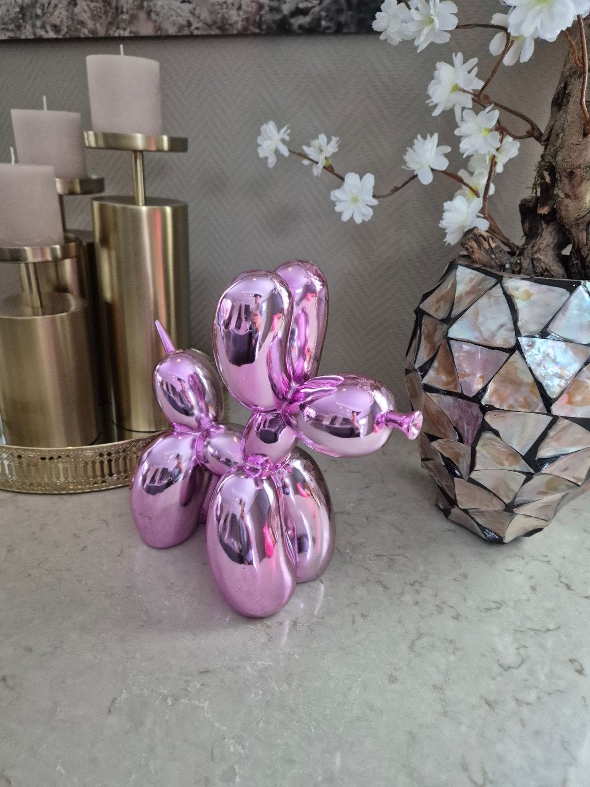 Richmond beeld hondje - roze glanzend metallic, Ophalen, Zo goed als nieuw
