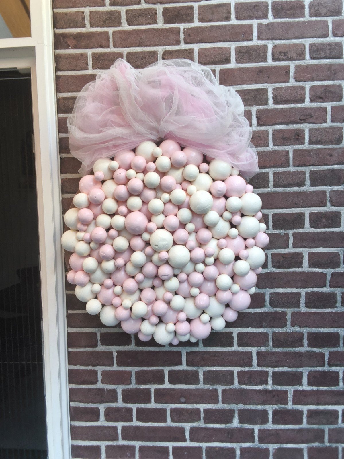 Geboortebord Roze/Wit Bollen - Meisje, Kinderen en Baby's, Kraamcadeaus en Geboorteborden, Ophalen of Verzenden, Gebruikt, Geboortebord