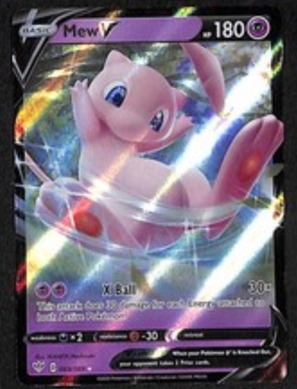 Mew V Pokémon kaart in toploader, Ophalen of Verzenden, Zo goed als nieuw, Losse kaart, Foil