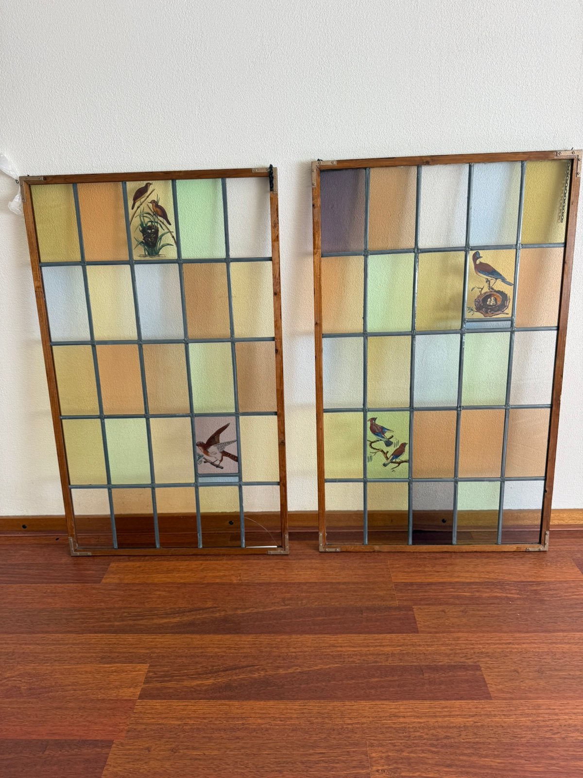 Twee Glas in Lood Ramen/ vogels/gekleurd glas, Ophalen, Gevelraam of Ruit, Gebruikt, Minder dan 80 cm