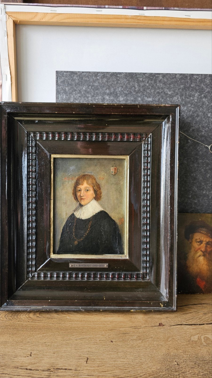 Van Honthorst – Gesigneerd portret ca. 1628 | Ruil, Antiek en Kunst, Paneel, Portret of Personen, Ophalen of Verzenden, Klassiek