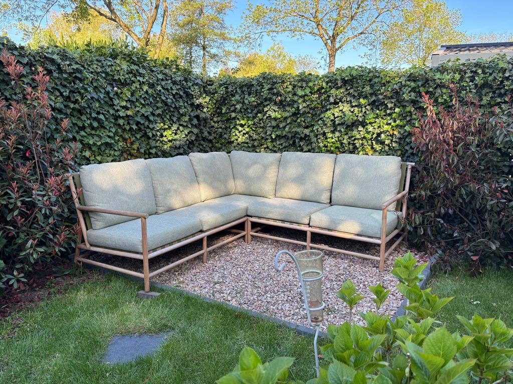 ZGAN Teak houten Loungebank + fauteuil, Tuin en Terras, Ophalen, Zo goed als nieuw, Hout