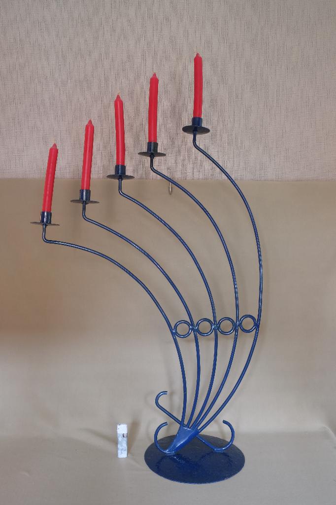Grote metalen kandelaar, Gebruikt, Blauw, Ophalen of Verzenden, Kandelaar