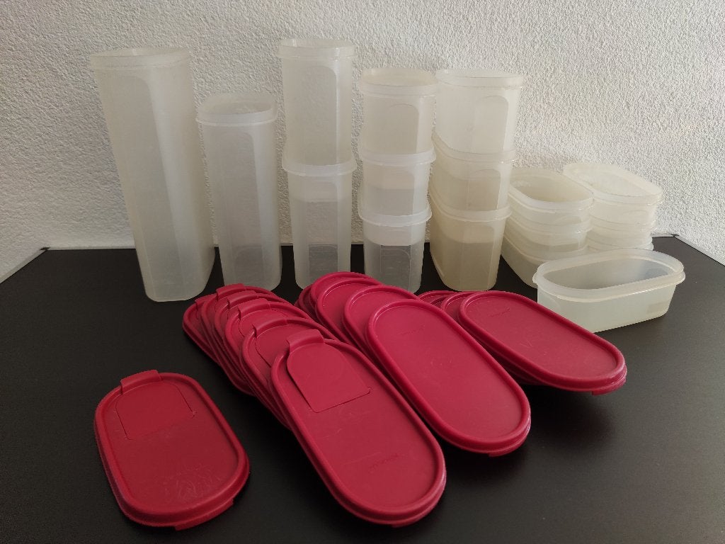 Tupperware 17x Rode ruimtespaarders set, Ophalen of Verzenden, Rood, Overige typen