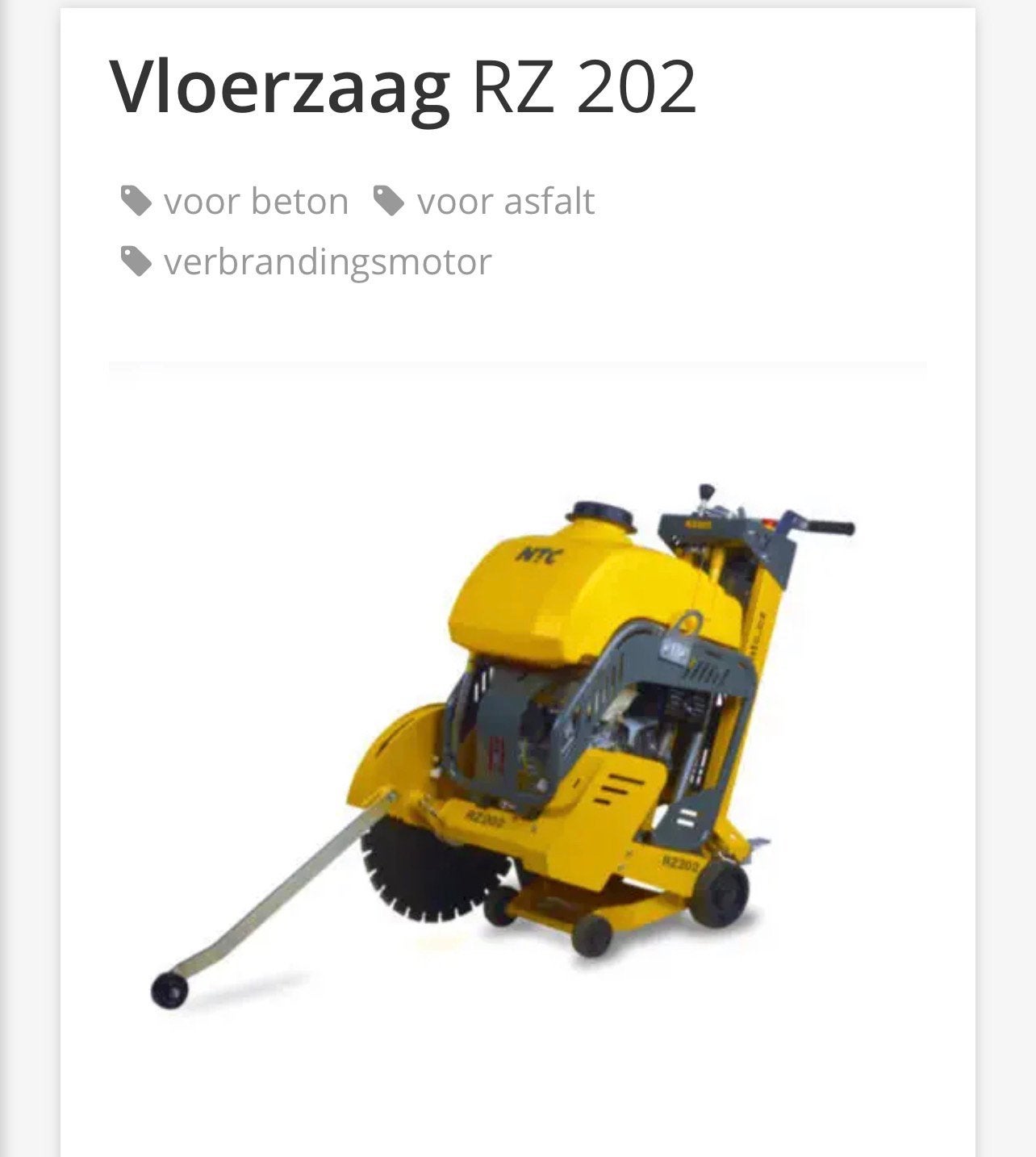 Vloerzaag Betonzaag Asfaltzaag Steenzaag NTC RZ 202, Doe-het-zelf en Verbouw, Ophalen, Zo goed als nieuw, 1200 watt of meer, 70 mm of meer