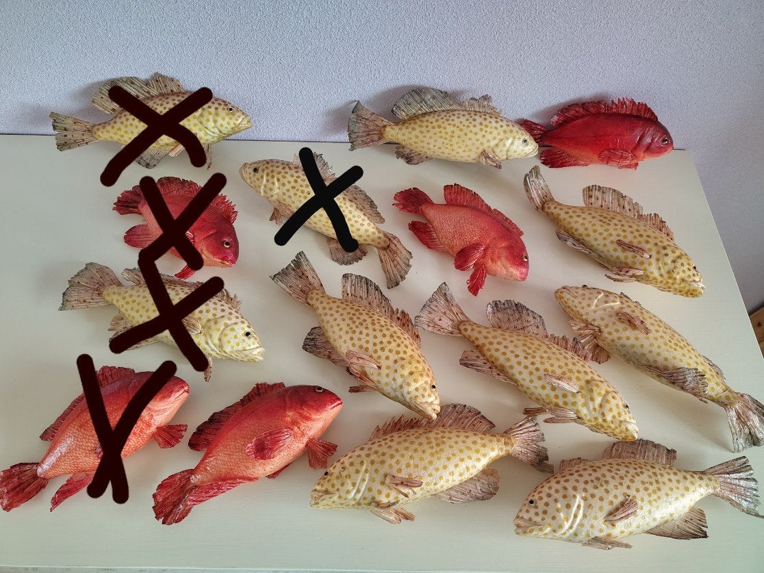 10 vissen van papier maché., Ophalen of Verzenden, Gebruikt