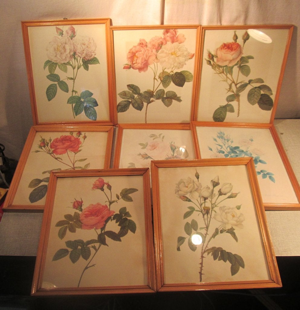16 Retro Rozenprenten in fotolijst - 33x26, Ophalen of Verzenden, Huis en Inrichting