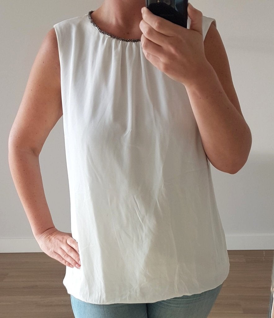 Mouwloze witte top met kraalrand - Sixth Sense 46, Verzenden, Wit, Maat 46/48 (XL) of groter, Nieuw