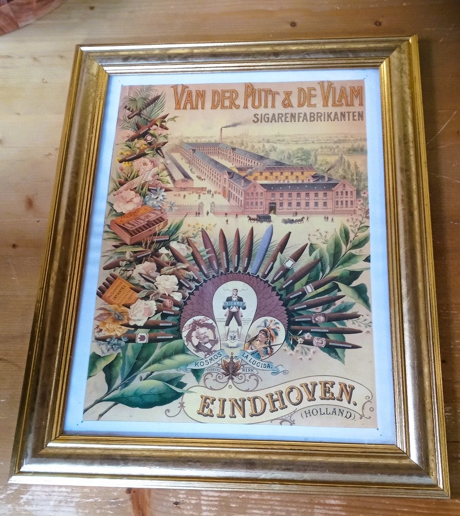 Mooi repro poster van Sigarenfabriek v.d. Put en Vlam, Gebruikt, Met lijst, Ophalen of Verzenden, A1 t/m A3