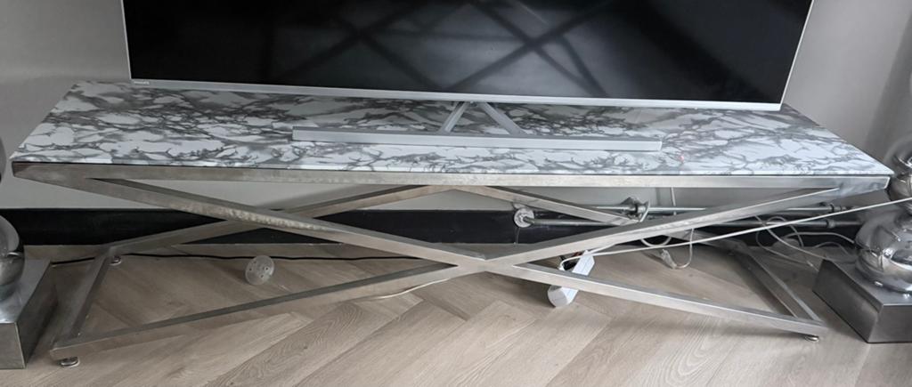 Erick Kuster stijl tv meubel, Ophalen, Minder dan 50 cm, Rechthoekig, Glas