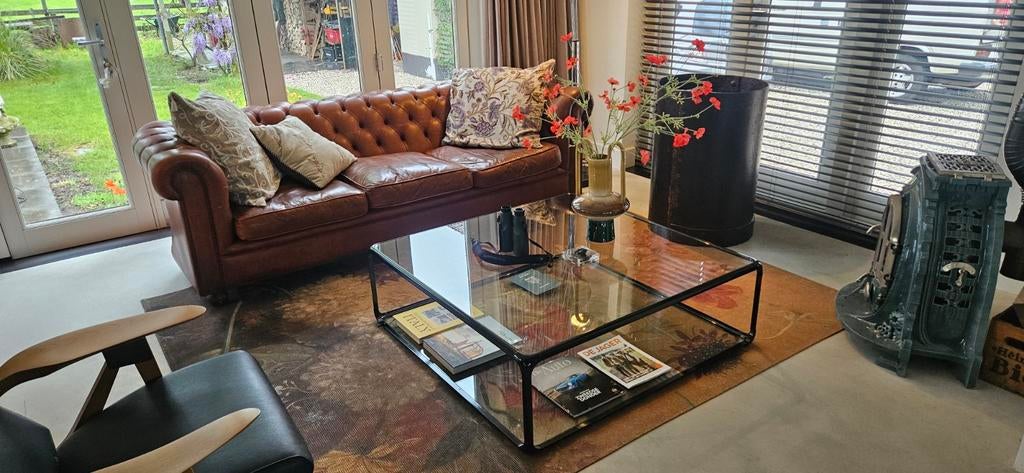 Sancal vintage coffee table, Ophalen, 80's vintage Spanish design, Vierkant, Glas
