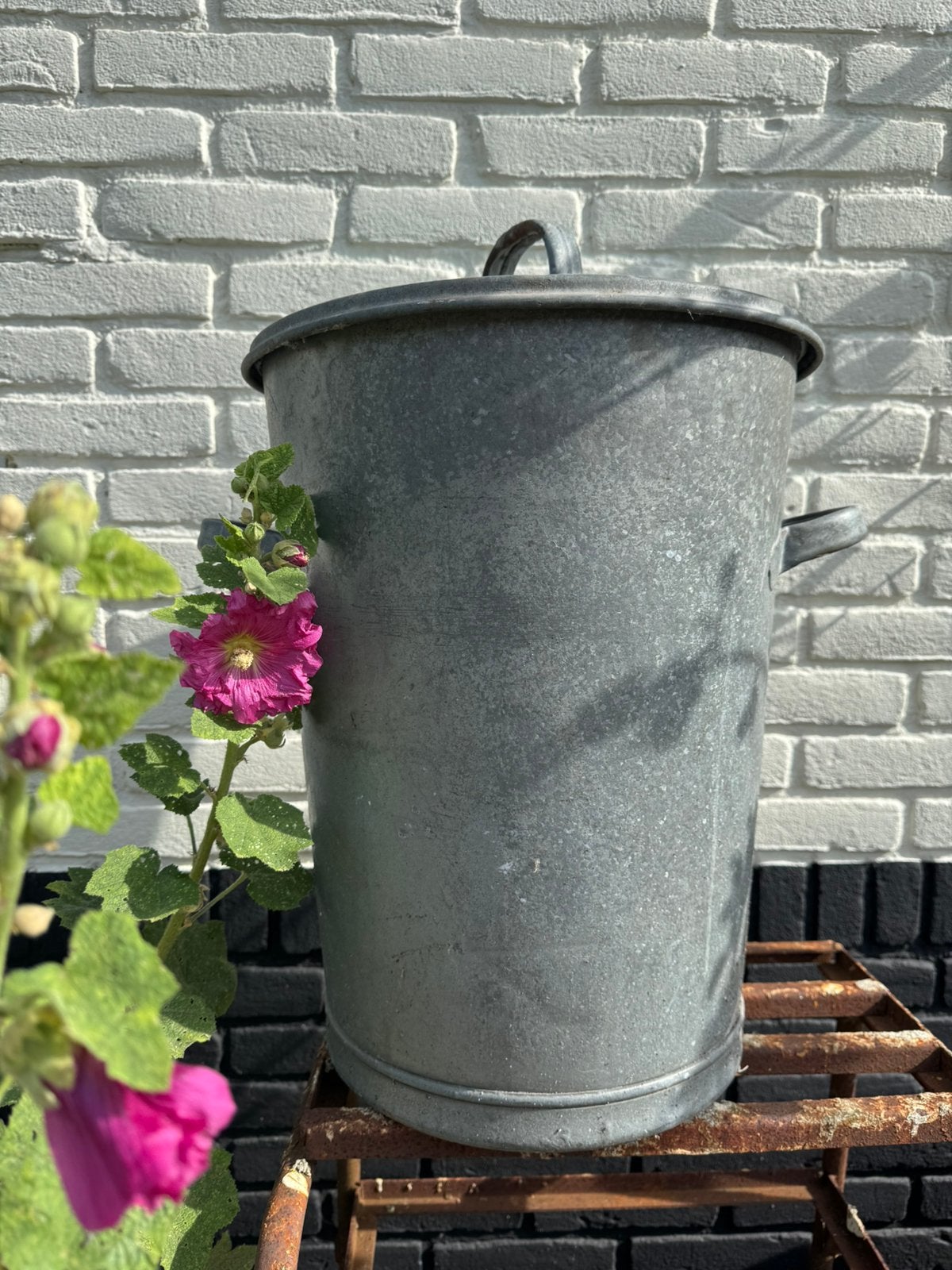 Zinken emmer met deksel vuilnisemmer plantenbak, Ophalen