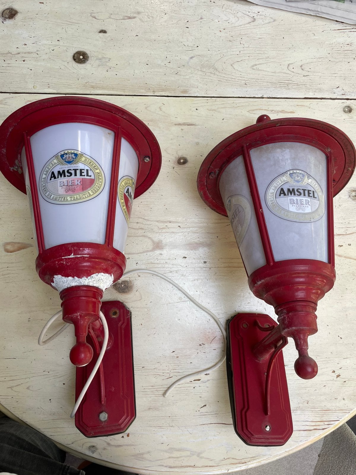 Vintage Amstel bier lantaarns (2), Ophalen, Gebruikt, Wandlamp, Netvoeding