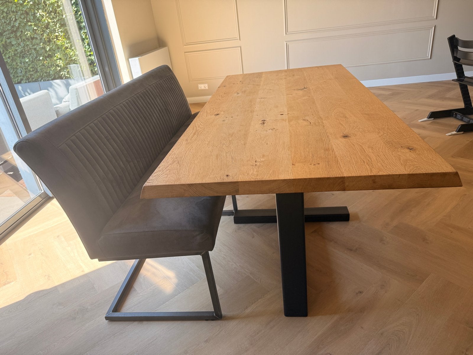 Table Du Sud Eikenhouten eettafel + zwart metalen onderstel, Huis en Inrichting, Tafels | Eettafels, Ophalen, Eikenhout, 50 tot 100 cm