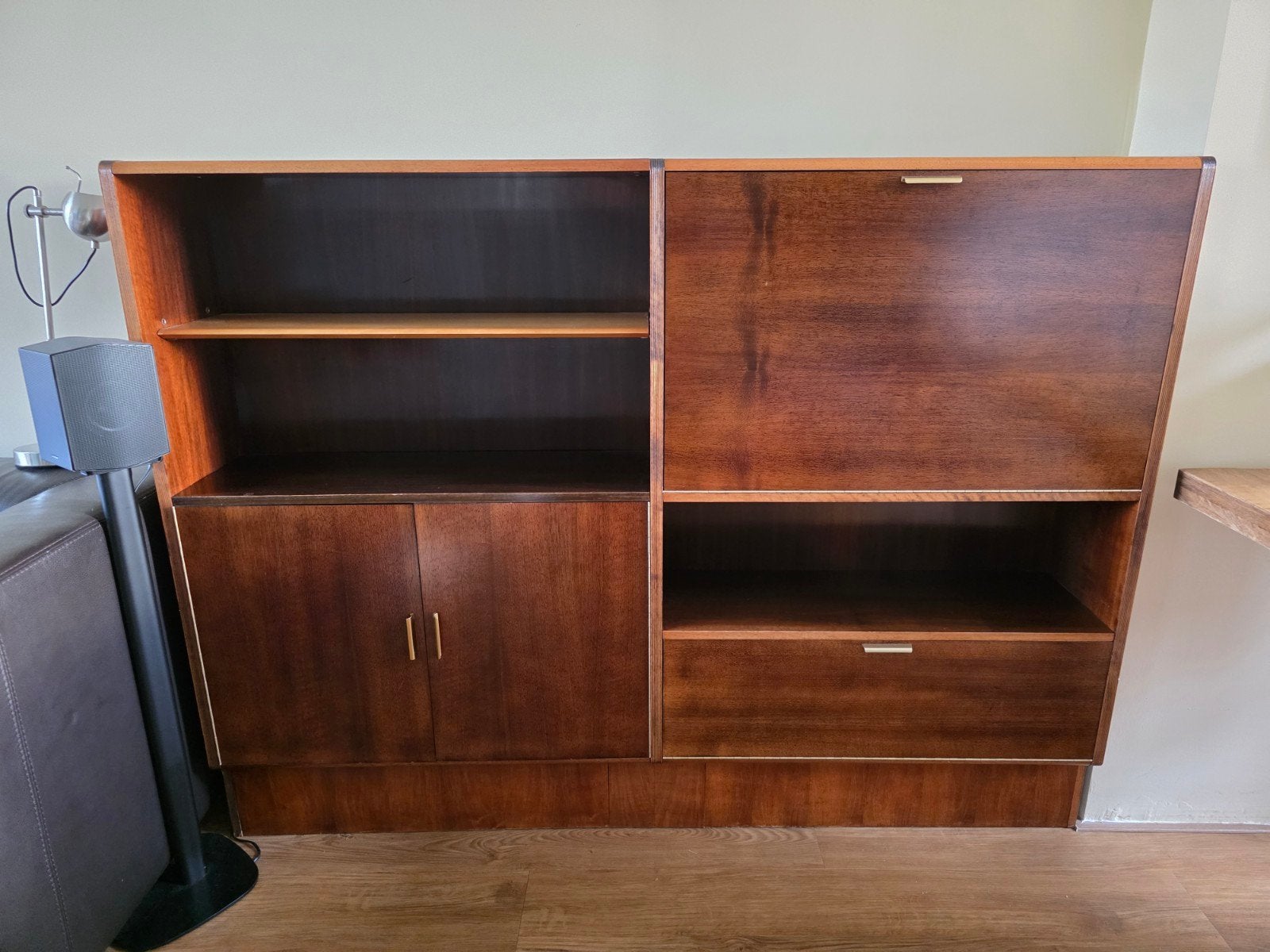 Vintage design secretaire met uitklapbaar bureau, Ophalen, Gebruikt, 25 tot 50 cm, Minder dan 100 cm
