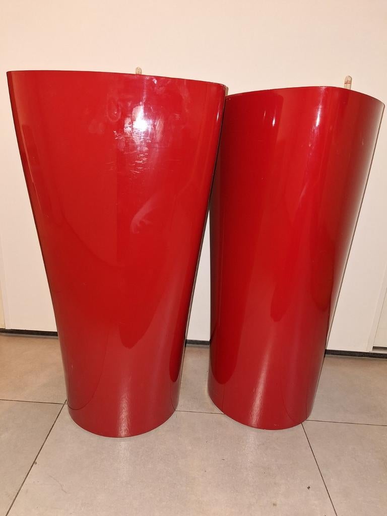 2x hoge design plantenpot rood met watergeefsysteem 75cm, 25 tot 40 cm, Kunststof, Gebruikt, Ophalen of Verzenden