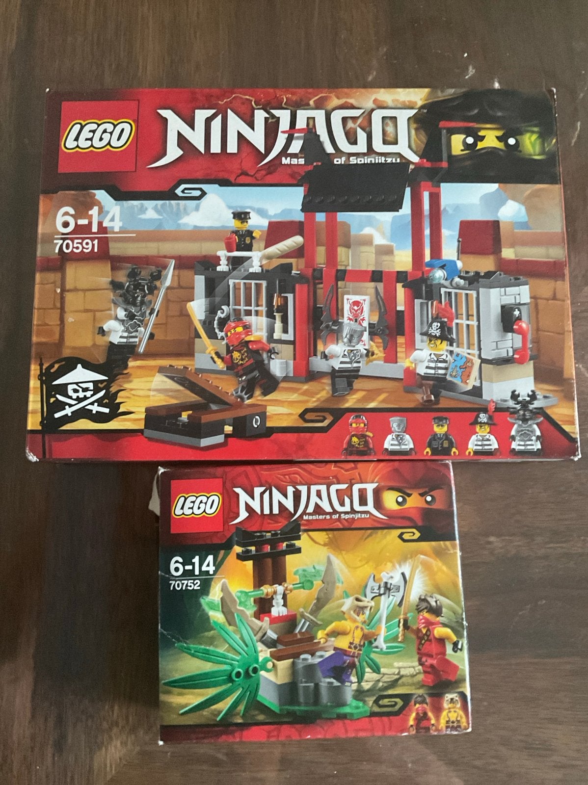 LEGO Ninjago sets 70591 en 70752 - Masters of Spinjitzu, Gebruikt, Lego, Ophalen of Verzenden, Inclusief instructies