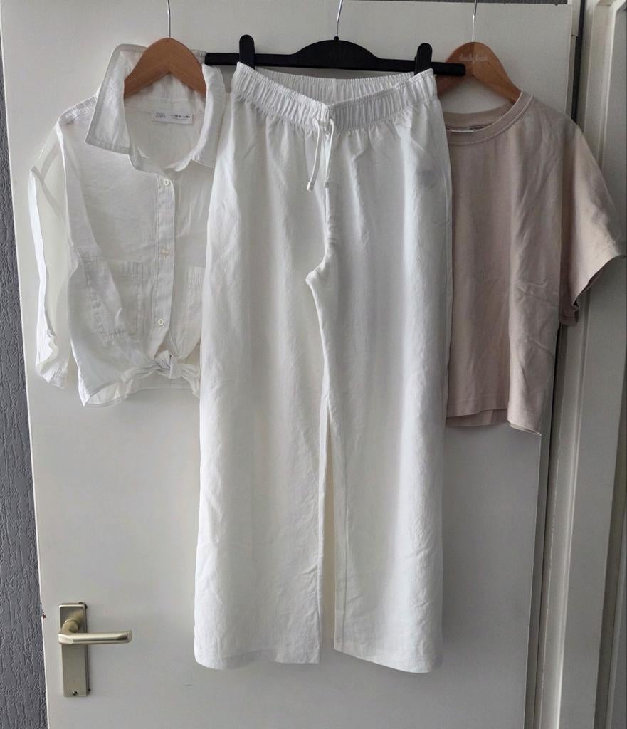 Zara setje maat 164 - Witte broek, t-shirt en blouse, Meisje, Ophalen of Verzenden, Zo goed als nieuw, Zara