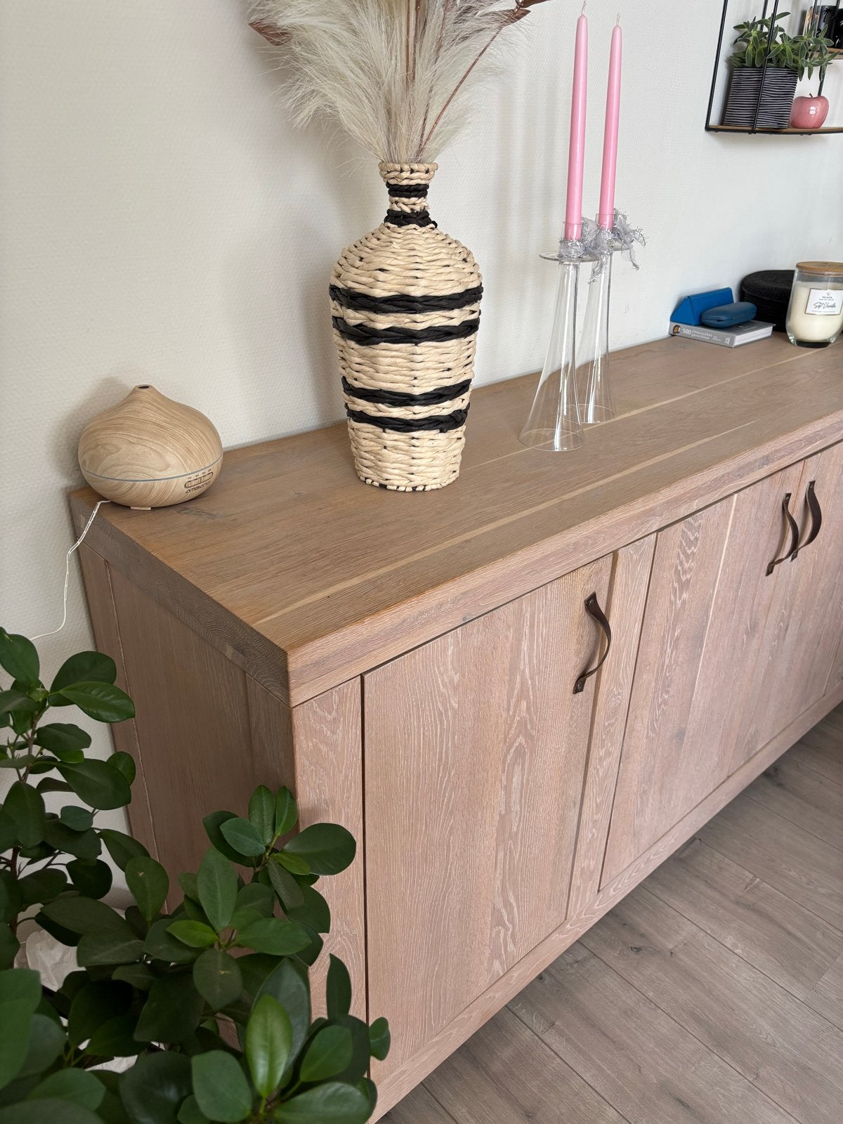 Dressoir blank eiken white wash - 200 cm breed, Gebruikt, Eikenhout, Ophalen of Verzenden, 200 cm of meer