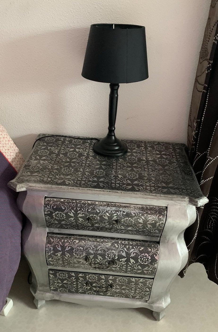 Zilverkleurig baroque stijl lade kastje, Ophalen, 50 tot 100 cm, Zo goed als nieuw, Minder dan 100 cm
