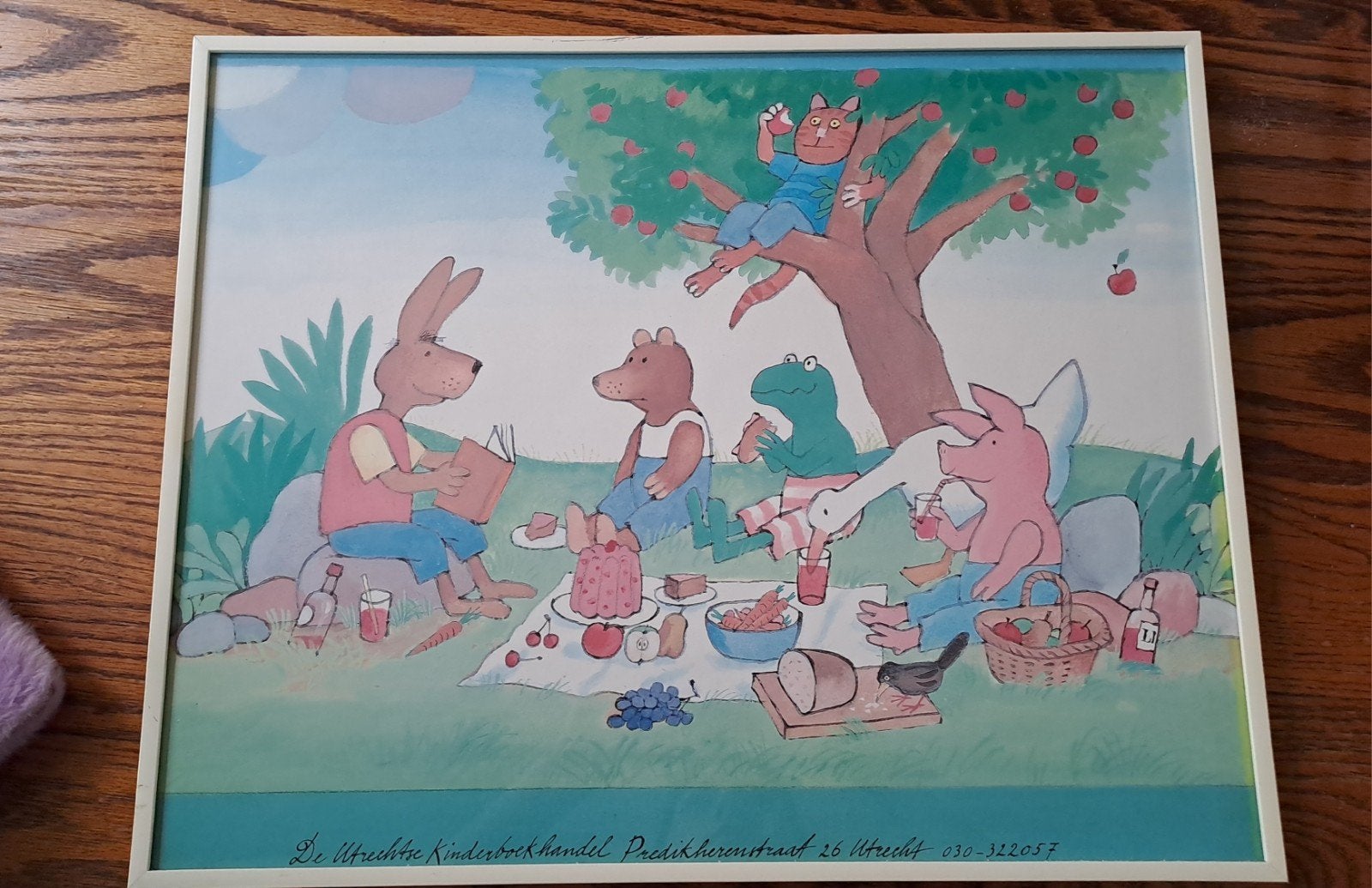 Ouderwetse ingelijste prent van Kikker van Max Velthuijs, Verzamelen, Ophalen, 1980 tot heden