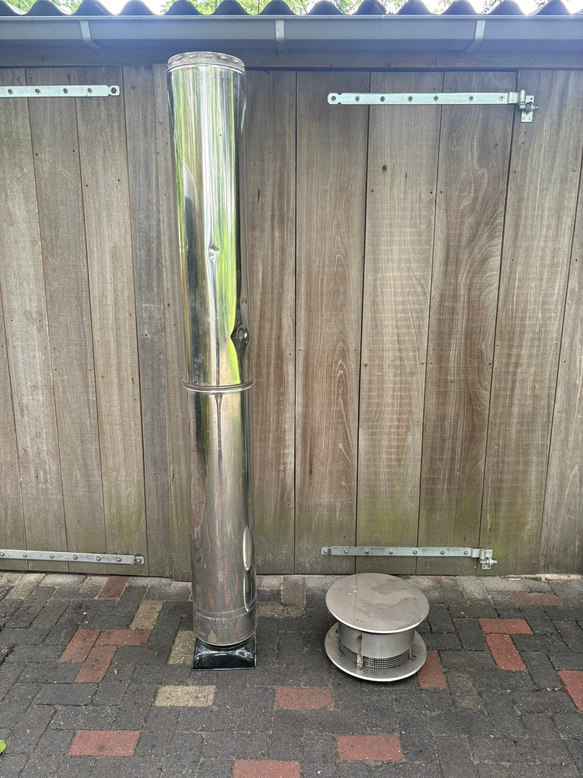 2m dubbelwandige kachelpijp met trekkap 200/250, Gebruikt, P, P, P