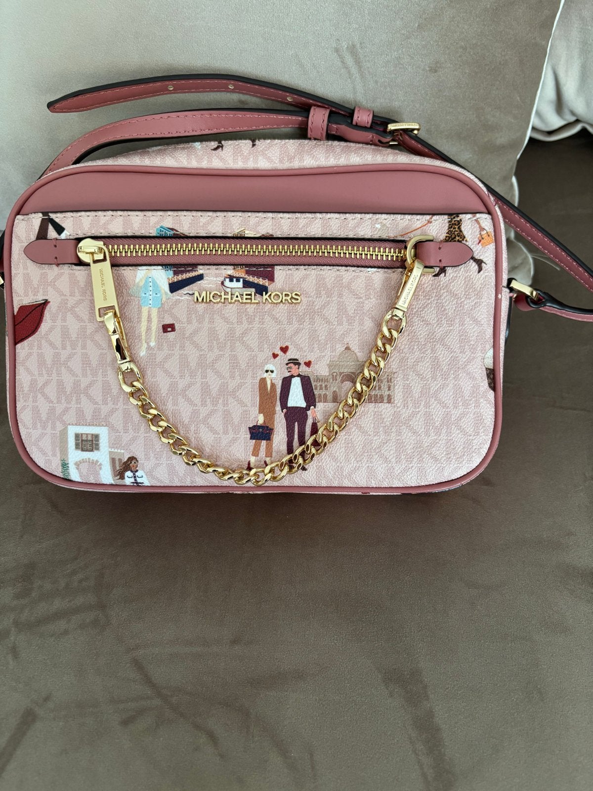 Michael Kors Jet Set Crossbody Rosé Goud Topstaat, Ophalen, Zo goed als nieuw, Roze, Schoudertasje