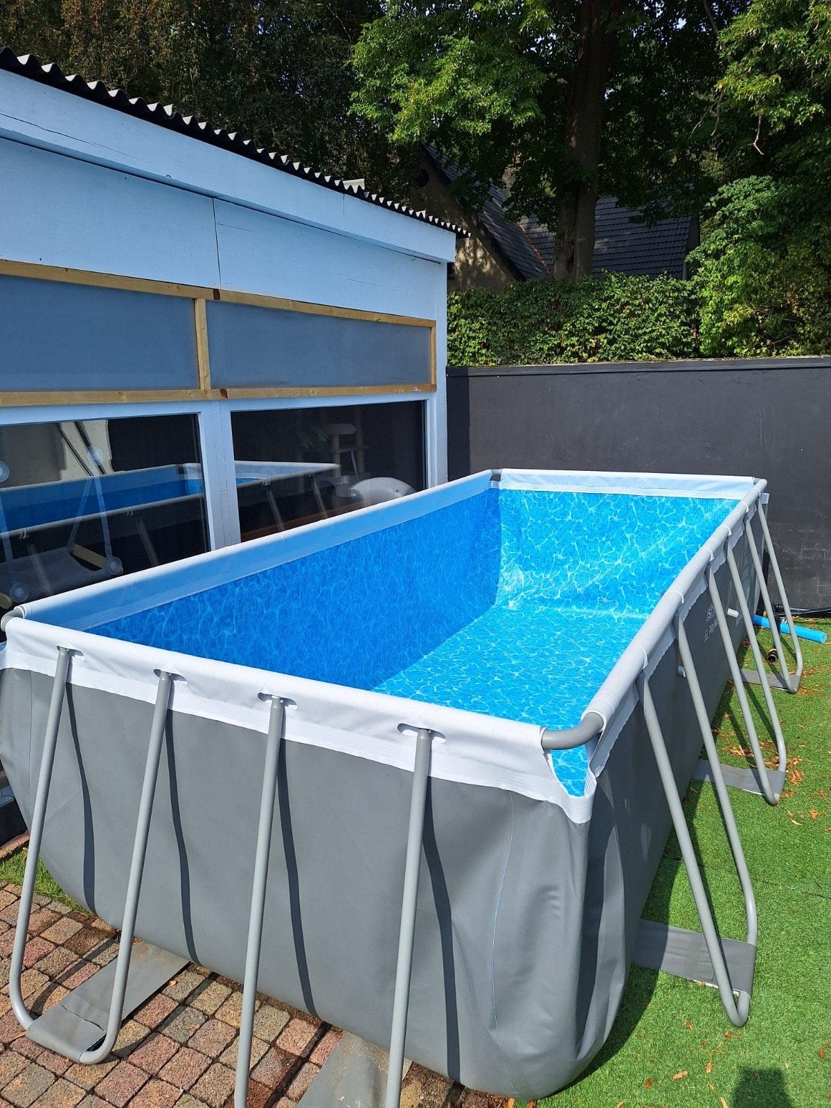 zwembad bestway steel pro max 4x2x1 zeil trap en pomp, Tuin en Terras, Ophalen, Zo goed als nieuw, Opzetzwembad, Rechthoekig