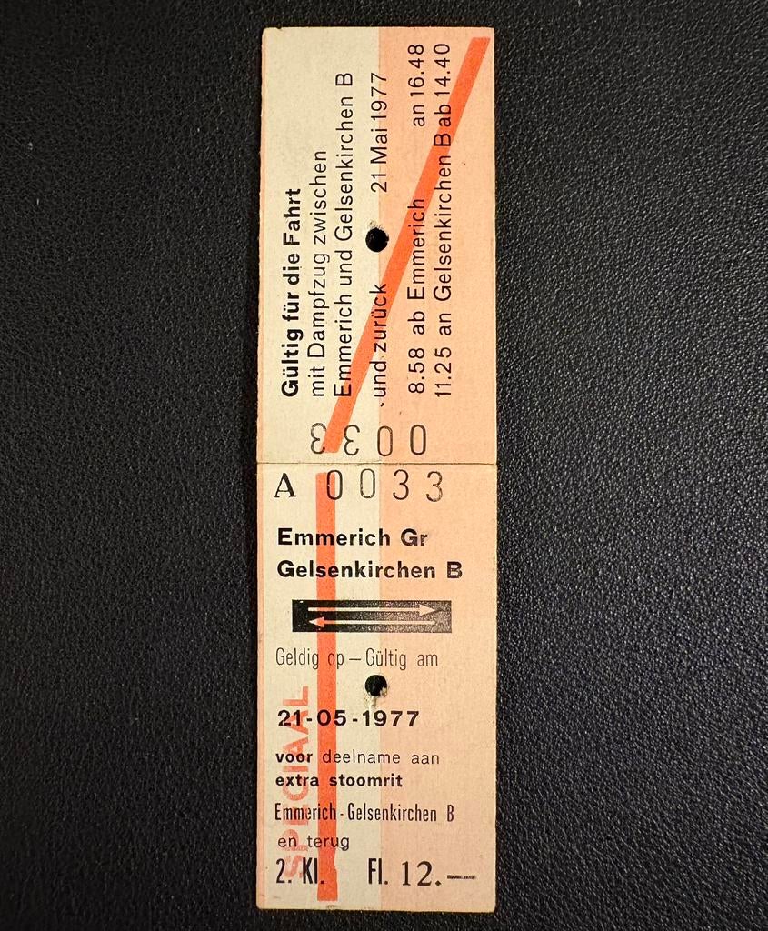 Treinkaartje stoomtrein Emmerich - Gelsenkirchen (1977), Verzamelen, Ophalen of Verzenden, Gebruikt, Trein