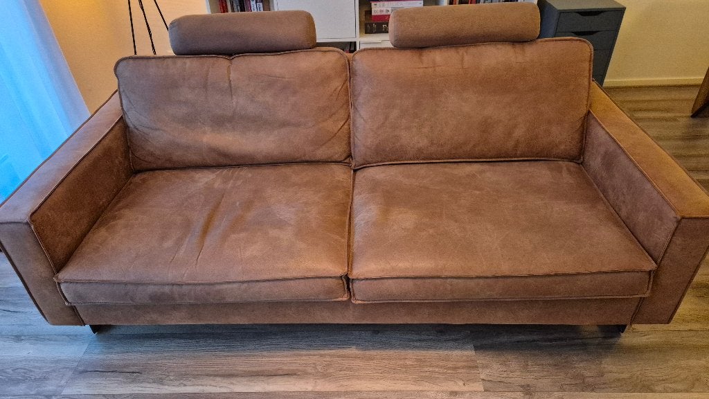 Cognac Leren bank, Huis en Inrichting, Ophalen, Gebruikt, 150 tot 200 cm, Tweepersoons
