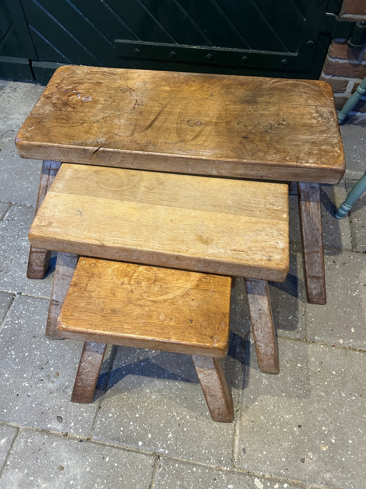 Set van 3 rustieke houten krukjes, Antiek en Kunst, Ophalen