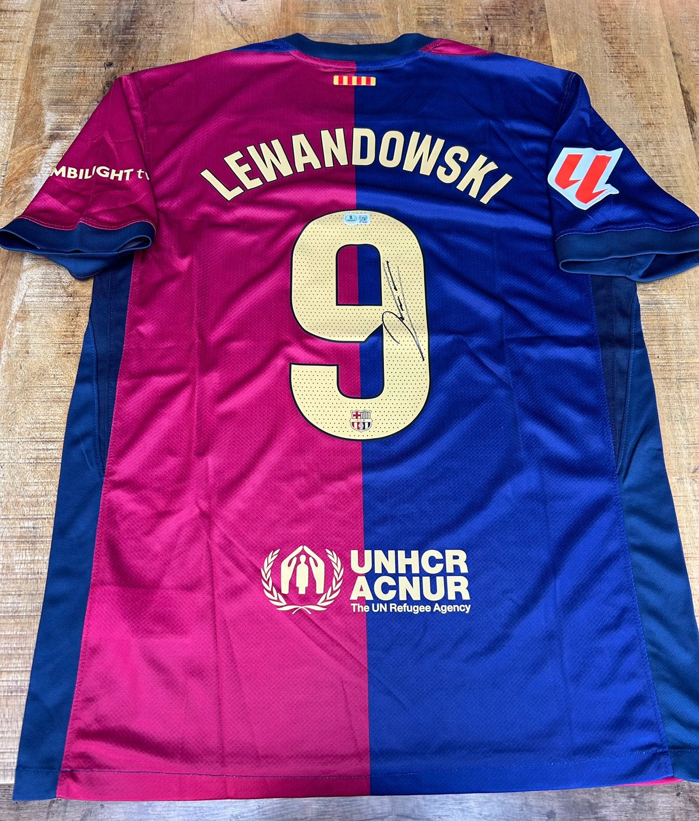 Gesigneerd Barcelona Lewandowski Beckett, Verzamelen, Ophalen of Verzenden, Zo goed als nieuw, Buitenlandse clubs, Shirt
