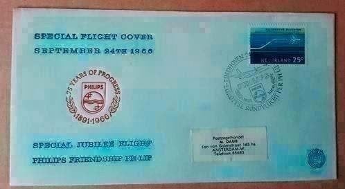 FDC Special flight cover Philips 24/9/1966 beschreven, Ophalen of Verzenden, Nederland