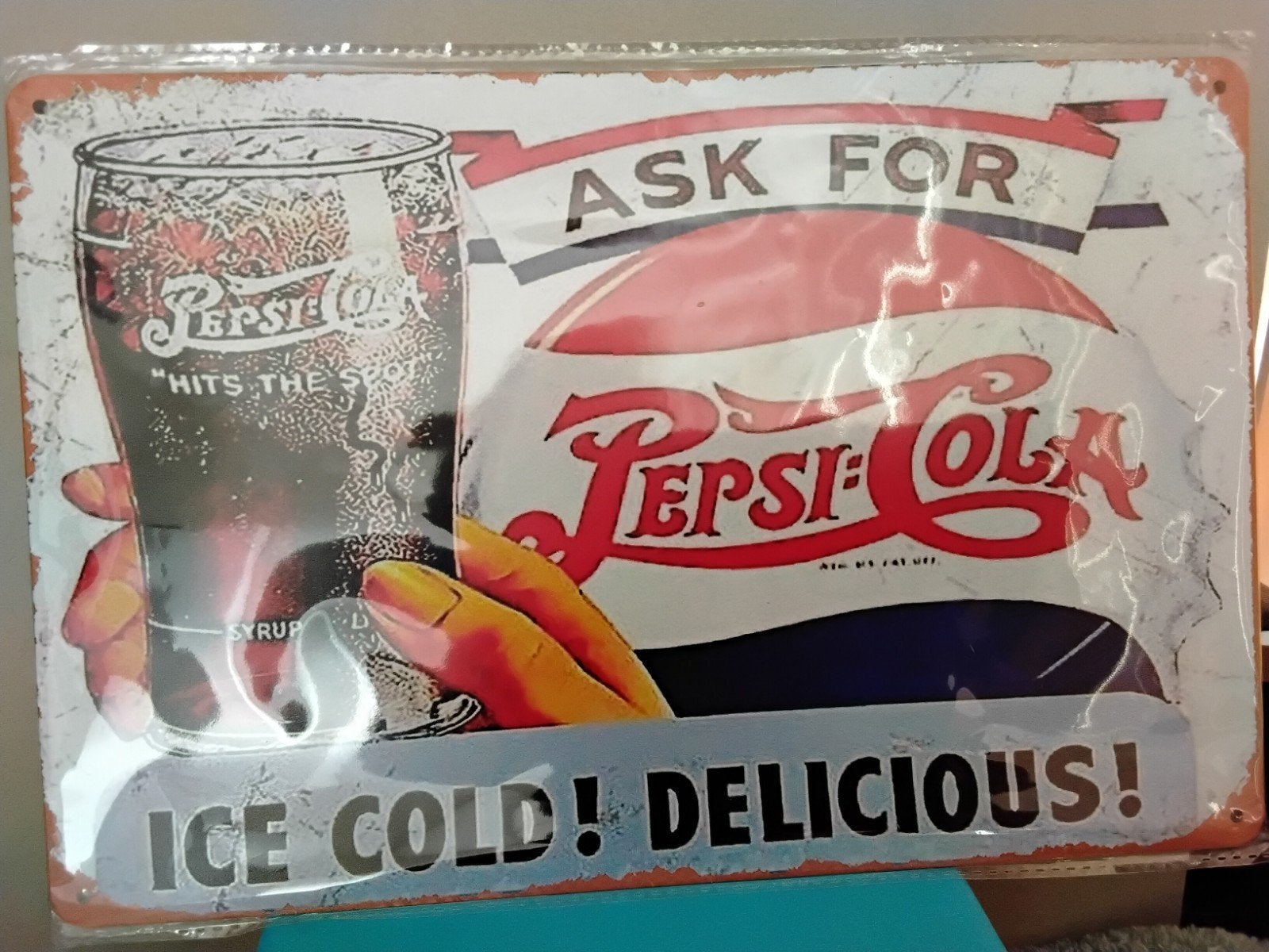 WANDPLAAT   PEPSI  COLA      ICE COLD, Verzenden, Reclamebord