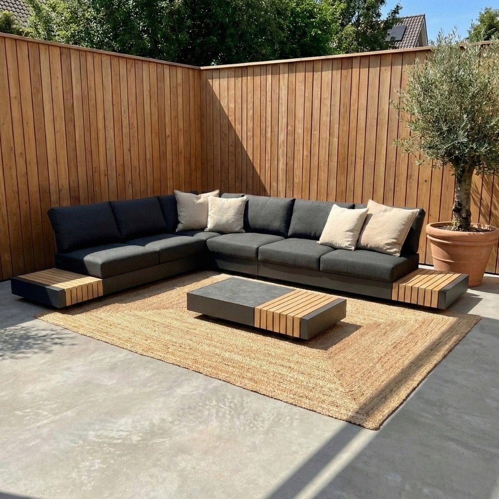 Verona hoek loungeset | aluminium + teakhout | antraciet, Ophalen, 5 zitplaatsen, Bank, Aluminium