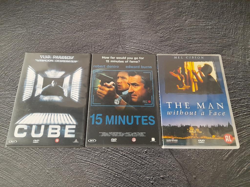 Actie/Thriller dvd's: Cube,The man without a face,15 Minutes, Vanaf 16 jaar, Ophalen of Verzenden, Zo goed als nieuw, Actiethriller