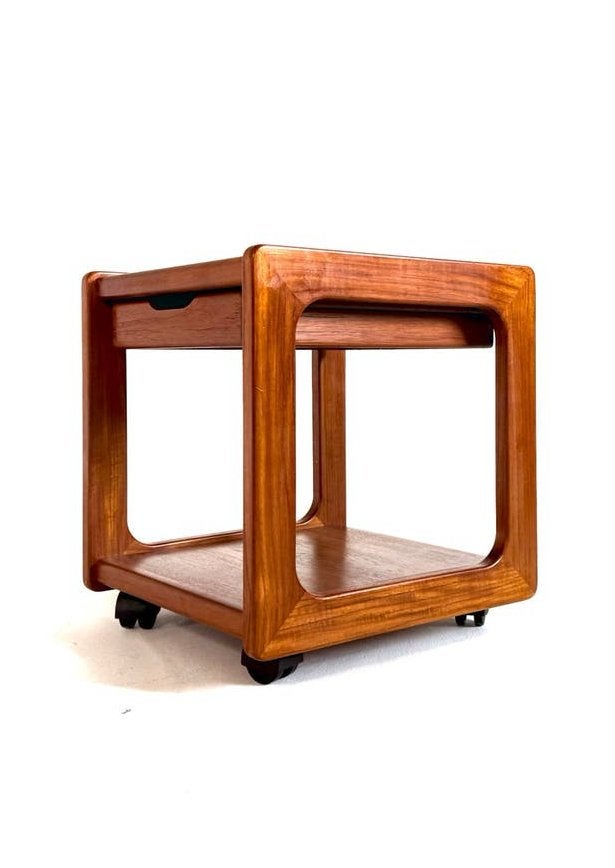 Vintage kubus-vormige teakhouten trolley, Salin Nyborg ‘60