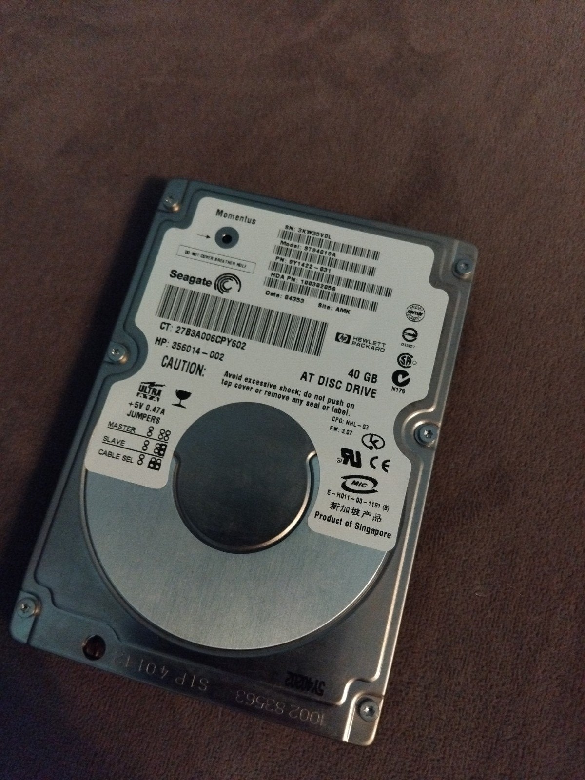 Seagate laptop hdd 40gb harde schijf at disc drive €10, Ophalen of Verzenden, Desktop
