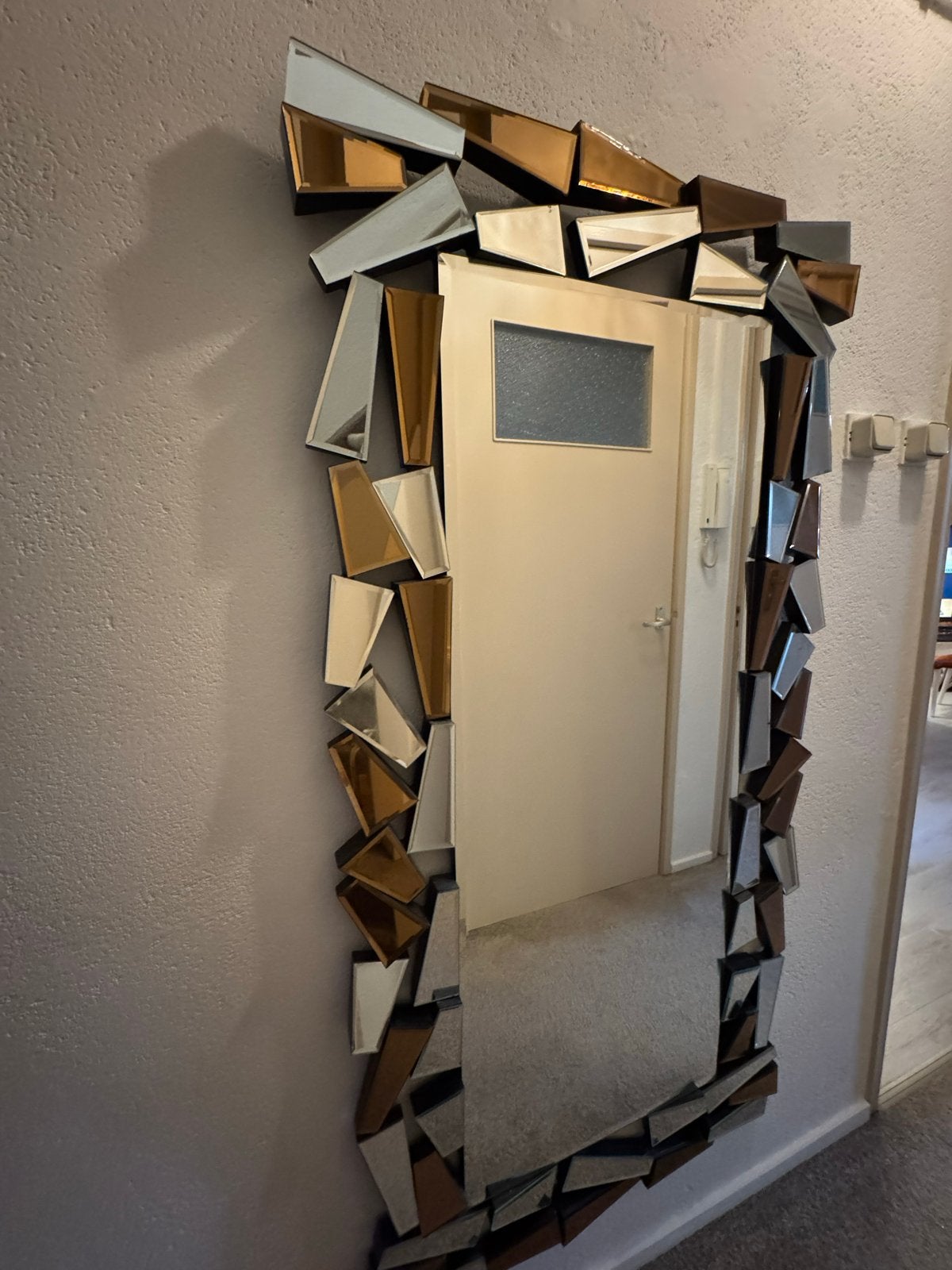 Moderne spiegel met uniek mozaïek design, Huis en Inrichting, Woonaccessoires | Spiegels, Ophalen, 100 tot 150 cm, Zo goed als nieuw