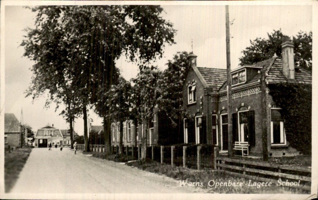 Warns - Openbare Lagere School - Vooraanzicht, Verzamelen, Ophalen of Verzenden, 1920 tot 1940, Ongelopen, Friesland